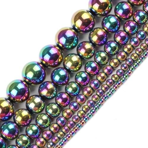 JHNBY Round Hematite beads 2/3/4/6/8/10mm Natural Stone Plating color Loose beads ball Jewelry bracelets Making DIY Accessories