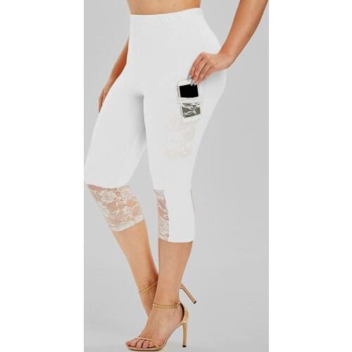 Lace Skinny Leggings Women Plus Size 5XL Sport Pants Cropped Trousers Lace Patchwork Elastic Waist Pants Vetement Femme A30