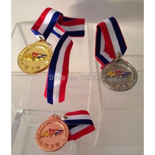 High quality and low price TaeKwon Do WTF Medal GOLD SILVER BRONZE competition cheap custom you own LOGO medals ribbons