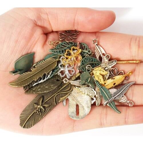 50gram 100gram Metal Leaf Mixed Charms Pendants Retro Bracelets Necklaces Anklet Accessories for Jewelry Making Crafts DIY