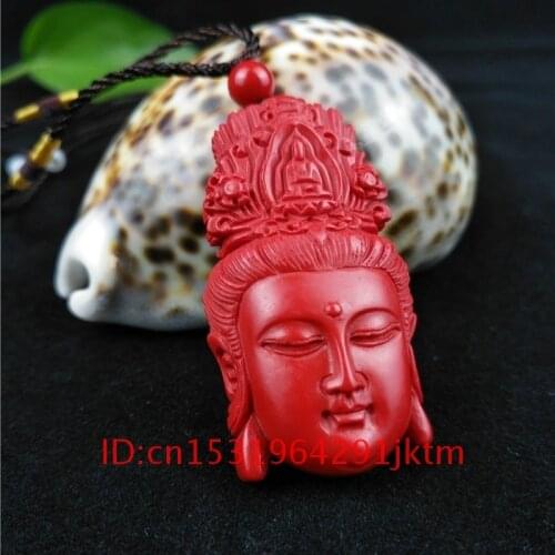 Fashion Woman Charm Pendant Guanyin Jewellery Carved Necklace Cinnabar Organic Natural Gifts Hand Amulet Red Buddhism Chinese