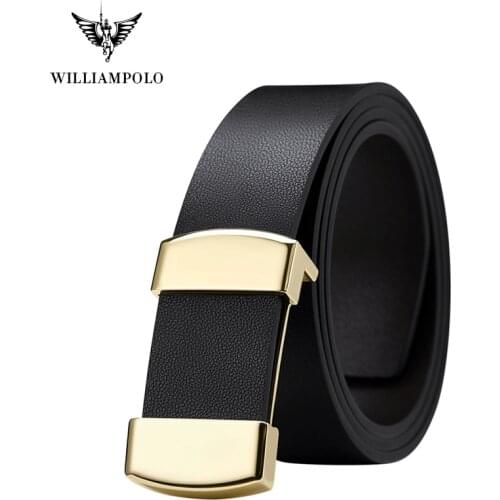 WILLIAMPOLO Mens Belt Genuine Leather Fashion Gold Automatic Bucklet Belts For Business Men Cowskin Bets PL20027-29P