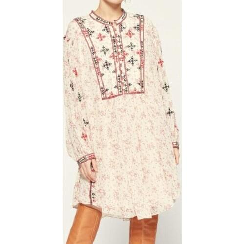 2021 New Early Spring New Retro Lantern Long Sleeve Fashion Loose Floral Print Embroidered Short Dress