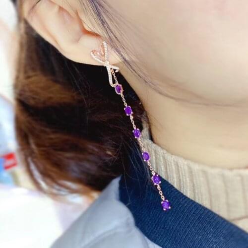 New Arrival Real and Natural Amethyst Earrings 925 Sterling Silver High Jewelry Natural And Real Amethyst Earrings