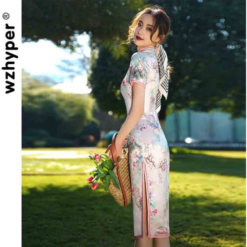 New Girls Cheongsam Young Models Temperament Printing Chinese Wind Dresses Summer Improved Version of The Long Section