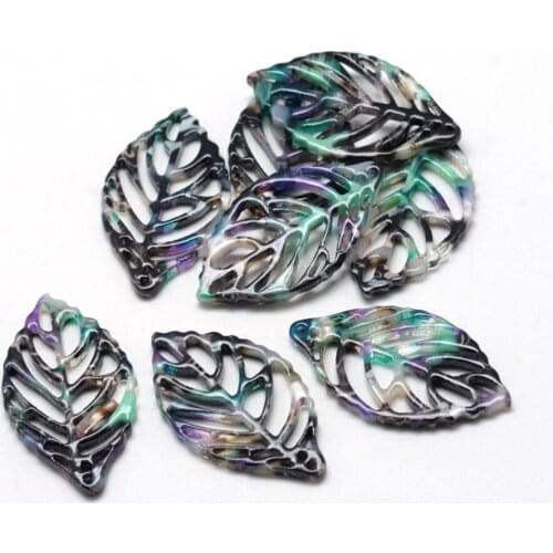 Pandahall 10pcs 38.5x22x2.5mm Leaf Cellulose Acetate Pendants Hollow Charms 5 Color Available for DIY Jewelry Design Hole: 1.5mm