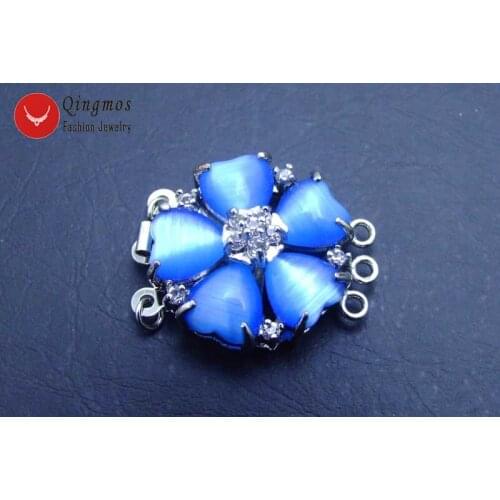 Qingmos 25mm Flower Clasp for Jewelry Making with Blue Cats Eye Petal 3 Strands Clasp Accessories for Jewelry Gp164 Free Ship