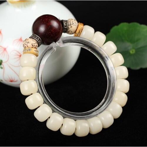 Natural Wooden Ivory White Tagua Nut Rudraksha Beads Stretch Bracelet For Women Men Yoga Meditation Buddha Chakra Jewelry