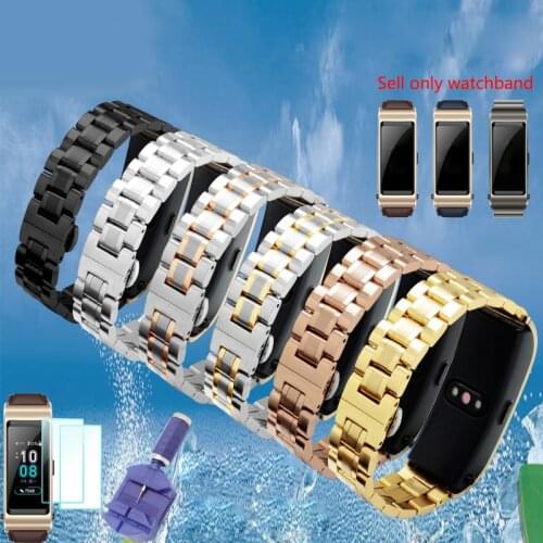 PEIYI 304 Solid stainless steel watch bands five-pearl metal watch chain rose gold replacement strap for Huawei B2 B3 B5