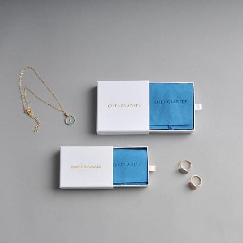 Custom Business Logo luxury paper packaging jewelry drawer box & microfiber pouches for necklace ring earings chic