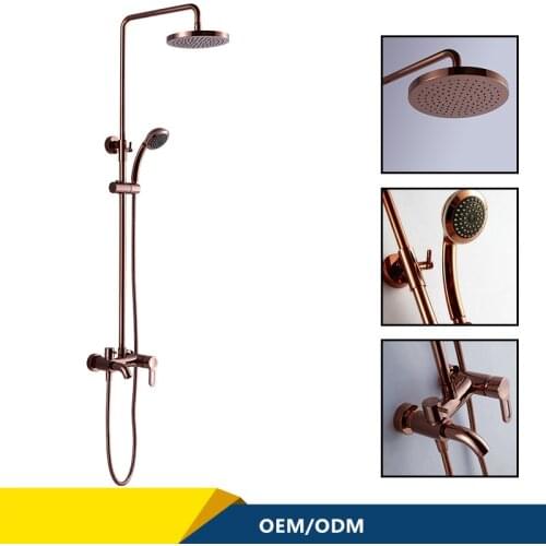 Luxury Gold and Rose Gold Brass Rain Shower Faucet Set Single Ceramic Handles Tub Mixer Hand Shower Bathtub Column Wall Mounted