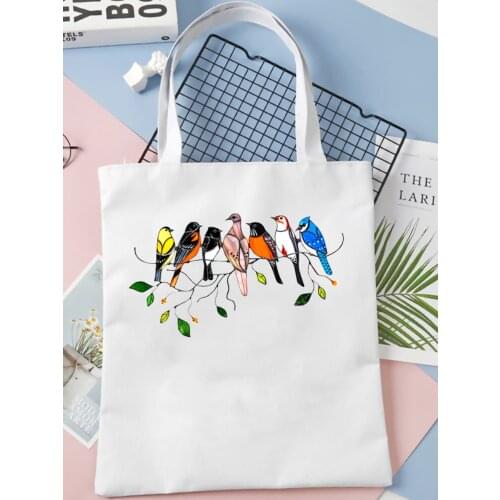 Cute Bird Tote Bag Funny Eco-Friendly Canvas Shopper Bag Kawaii Birds Lover Shipping Bags One Shoulder Handbag Women Tote Bags
