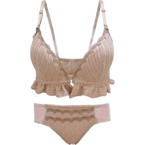 Extra-thin front button underwear women gather sexy triangle cup bra with no trace of a pair of anti-droop without underwire