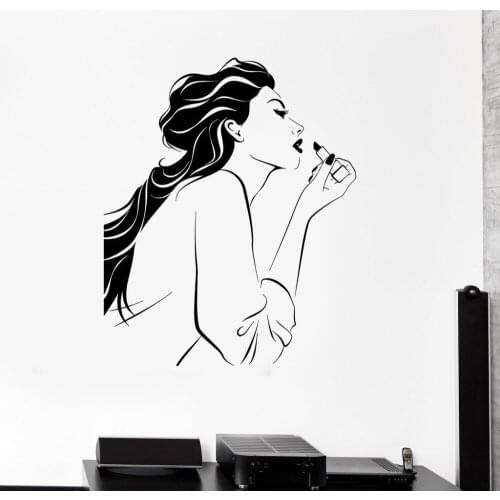 Cosmetic Beauty Salon Vinyl Wall Stickers Makeup Stylist Girl Room Wall Sticker Design Personality Wallpaper Mural SA254