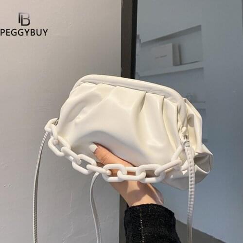 Vintage Women PU Leather Plush Day Clutch Thick Gold Chains dumpling Clip Purse Bag Women ClouBag Chain Clip Cloud Handbag Purse