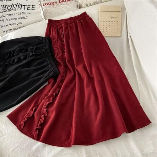 Skirts Women Solid Spring Students Design A-line Empire Maxi BF Edible Tree Fungus Faldas Mujer Elastic Waist Streetwear Trendy