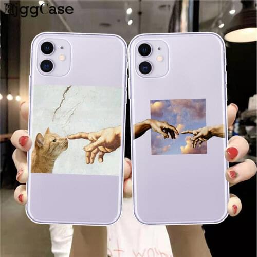 Funny finger pattern clear Phone Case For iphones 11 Pro max X XR Xs max SE 2020 7 8 6 plus Cute The Creation of Adam soft Cover