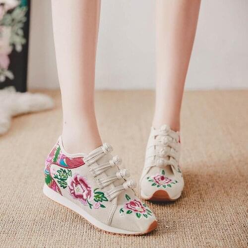 YourSeason Ladies Flower Embroidery Flat Platform Sneakers Chinese Women Casual Comfortable Denim Fabric Shoes Autumn Spring