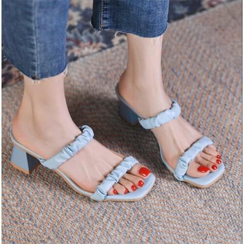 2021 Summer Temperament Fashion Sandals and Slippers Women New Thick-Heeled Skirt High-Heeled Slippers Women Solid Color Sandals