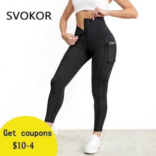 SVOKOR High Waist Fitness Women Leggings with Pockets Push Up Compression Legging Exercise Girls Activewear Black Gym Clothing