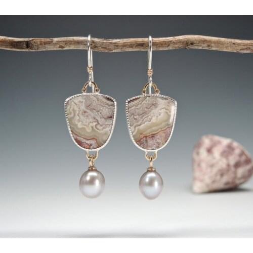 New Andmade Lace Geometric Pendant Earrings lace Agate Pearl Drop Earrings Jewelry For Women Lady Party Engagement Gift