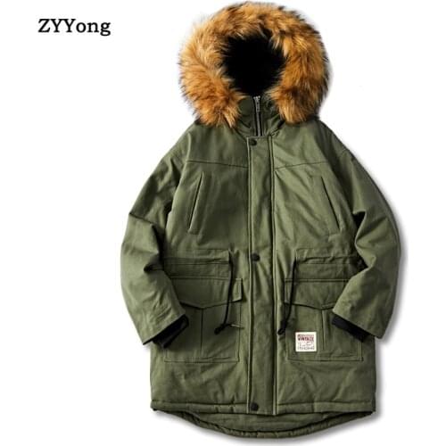 Winter Parka Mens Solid Jacket 2020 New Arrival Thick Warm Coat Long Hooded Jacket Fur Collar Windproof Padded Coat Fashion Men