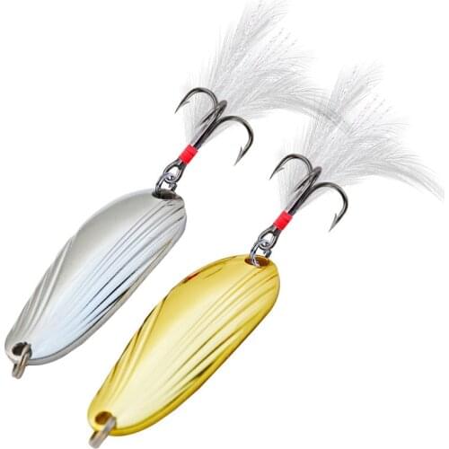 1PCS Metal 3.4 Cm 3g/5g Gold Sliver Sequins with Feather Fishing Lures Spoon Lure Hard Baits Bass Pike Fishing Tackle