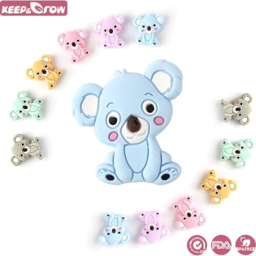 Keep&Grow 10pcs Koala Silicone Beads Rodents Baby Teether Food Grade Silicone Pearls Pacifier Pendant Baby Products