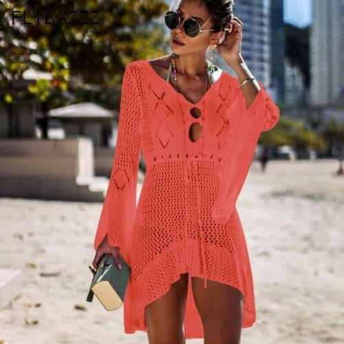 2019 Sexy Hollow Out Cover Up Bikini Women Swimsuit Bathing Suit Beachwear Knitting Swimwear Holiday Mesh Beach Dress Tunic Robe