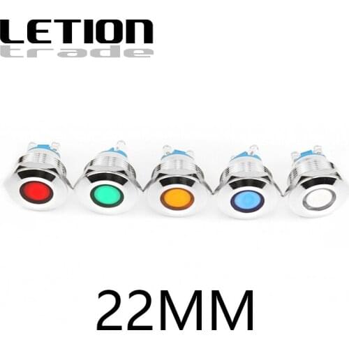 5PSC 22mm Waterproof Warning LED concave Metal Indicator Pilot Light Signal Lamp 12V 24V 220V Machine Car Boat Working PC Power