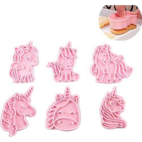 6pc Cookie Cutter 3d Foremki Do Ciastek Foremki Do Ciastek Push Baking Mold Unicorn DIY Sugar Craft Chocolate Cutter Mould Tools