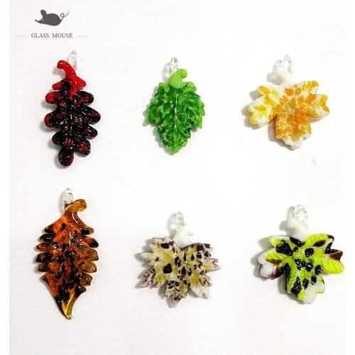 6pcs Miniature handmade glass tree leaf ornament different color shape Home garden hanging decoration charms Pendant accessories
