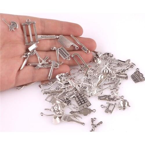 65Pcs/Lots Metal Mixed Tool Axe Hammer and Computer Charms Scissors Corkscrew Pendant For Men Gift Jewelry Making 23210