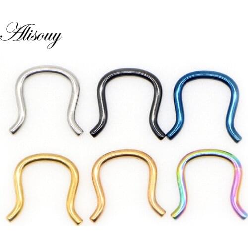 Alisouy 1pc U Shaped Punk Fake Open Septum Nose Ring Industrial Stainless Steel Helix Tragus Ring Earrings Body Piercing Jewelry