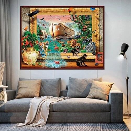 Diy Full Diamond Painting Ark Animal Escape 3D Photo Frame 5D Embroidery Cross Stitch Tiger Mosaic Wall Stickers NEW Home Decor
