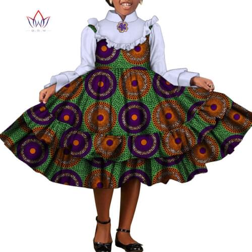 Bintarealwax New Fashion Africa Children Clothing Dashiki Cute Girls Dresses Bazin Ruffles African traditional clothing WYT277