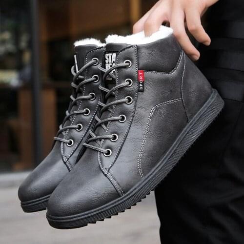 New mens warm winter ankle work boots plus soft anti-skiing basic boots lace up Waterproof safety boots shoes black gray brown