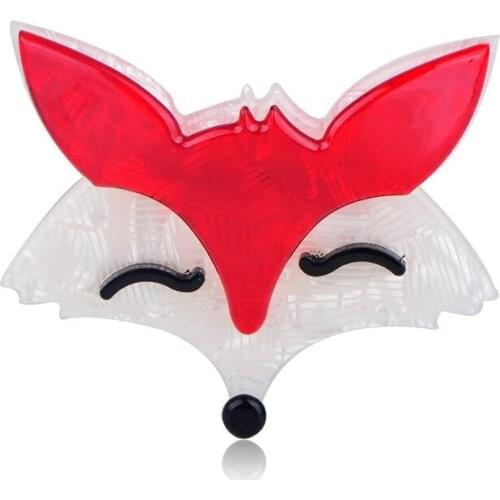 Blucome Latest Lovely Red Fox Shape Brooches Striated Acrylic Jewelry For Children Girls Scarf Hat Bag Corsage Pin New Year Gift