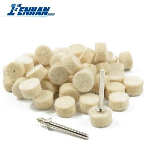 52pcs 13x7mm Wool Felt Polishing Buffing Wheel with 3.175mm Shank Mandrels Polishing Wheel for Dremel Rotary Tools Abrasive Pad