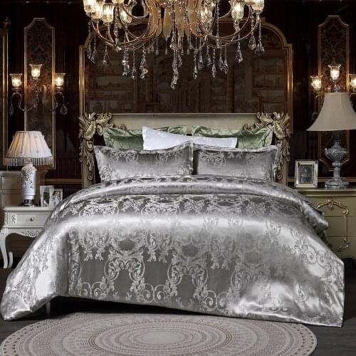 Dropshipping Wedding Luxury Bedding Sets Jacquard Queen/King Size Duvet Cover Set wedding Bedclothes Bed Linen Silver gray