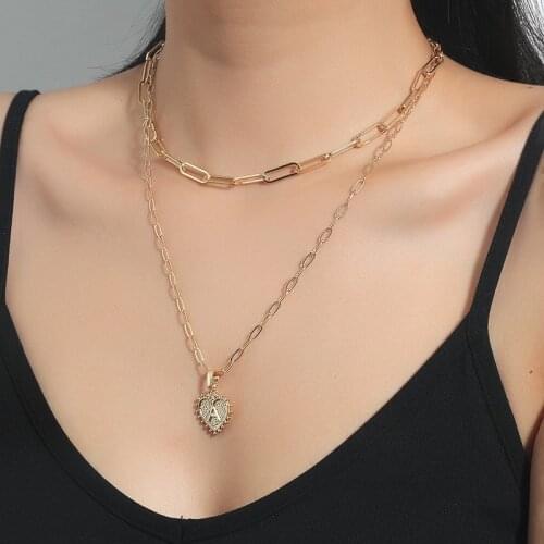 European and American Retro Popular Creative Metal Clavicle Chain Necklace for Women Simple Personality Double Letter Pendant