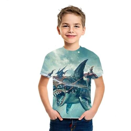 Summer New 3D Shark Print Casual Childrens Sports T-Shirt Street Style Cool Versatile Short Sleeve Boys And Girls Youth Top