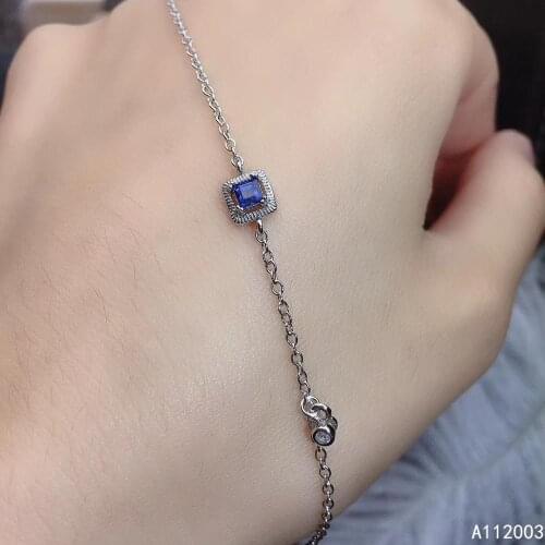 KJJEAXCMY Fine Jewelry 925 Sterling Silver inlaid sapphire women hand bracelet lovely support detection