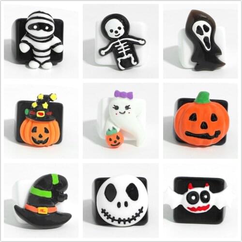 Vedawas Halloween Goth Vampire Bat Ghost Pumpkin Ring for Women Trendy Acrylic Resin Transparent Rings Finger Jewelry Wholesale