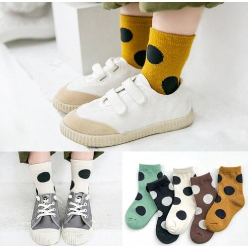 5-Pair Pack Boy Socks Cotton Socks Girls Socks Autumn and Winter Big Polka Dot Color Matching Socks Childrens Cotton Socks