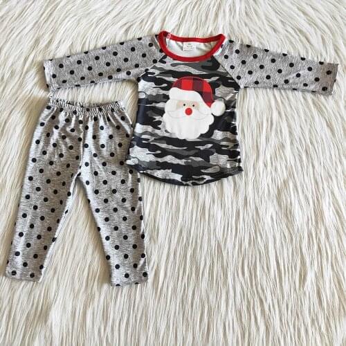 Best Selling Winter Girl Long Sleeve 2Pieces Set Toddler Christmas Cute Santa Outfits Kids Fashion Polka Dot Clothes