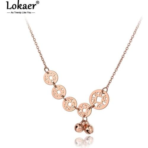 Lokaer Stainless Steel Chinese National Style Ancient Coins & Bells Pendant Necklaces For Women Ethnic Choker Necklace N19210