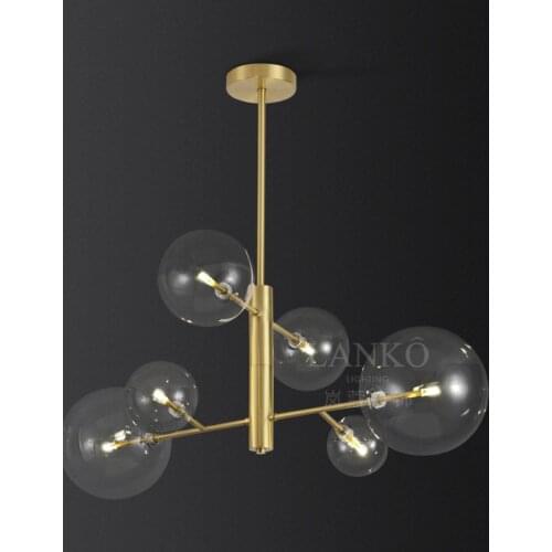 American glass ball minimalist creative personality chandelier Nordic modern art brass dining chandelier geometric line