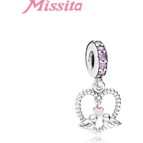 MISSITA 2019 New Fashion Loving Birds Pendant fit Brand Charms Bracelet DIY Jewelry Women Silver Color Jewelry Accessories