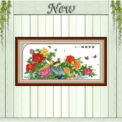 Wealth good luck peony flower decor paintings counted print on canvas DMC 11CT 14CT Cross Stitch kits embroidery needlework Sets